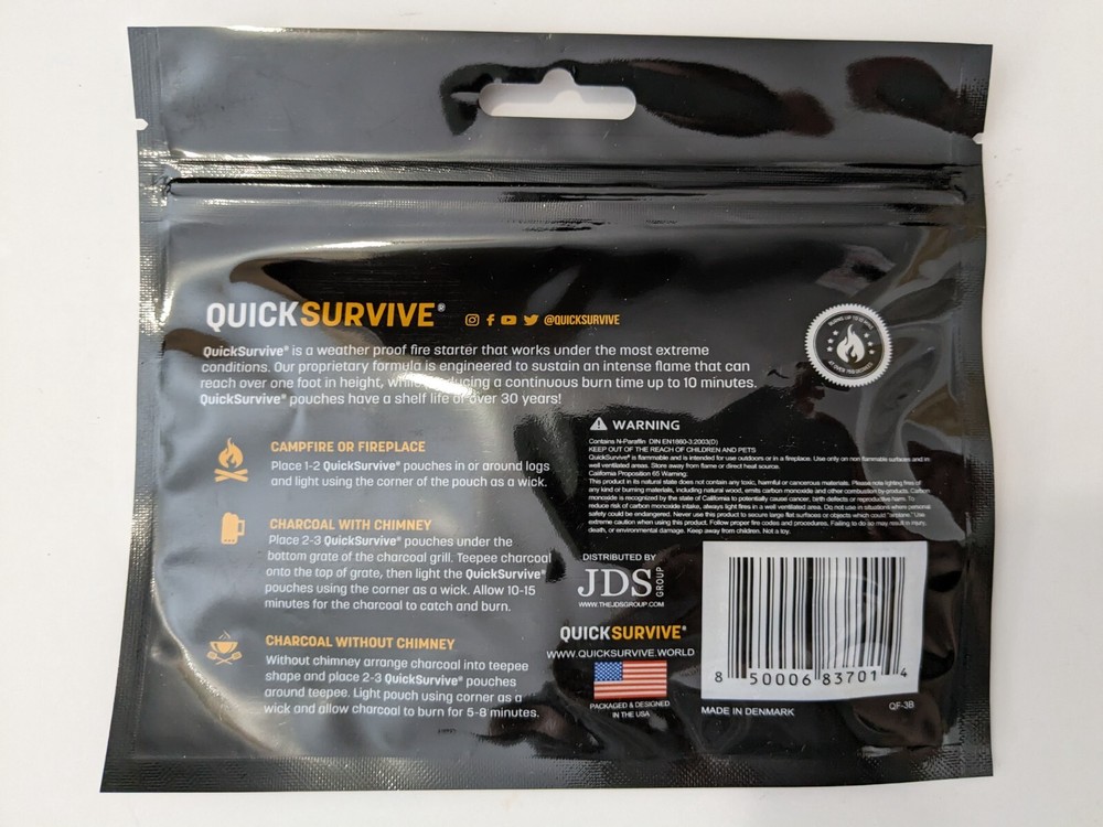 QUICKSURVIVE All Purpose Waterproof Fire Starters Campfires Fire Pit Fireplace