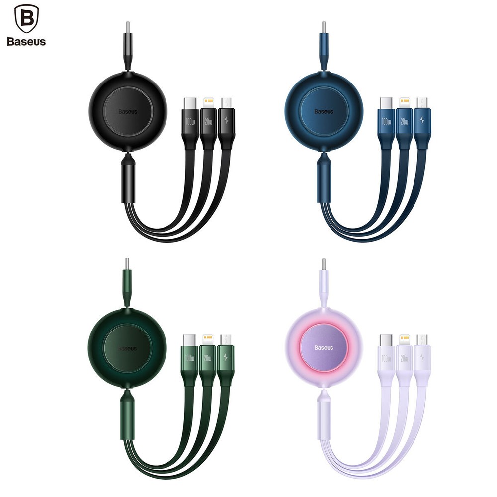 Baseus Retractable 3in1 USB-C Fast Charging Cable Line For iPhone Micro USB-C