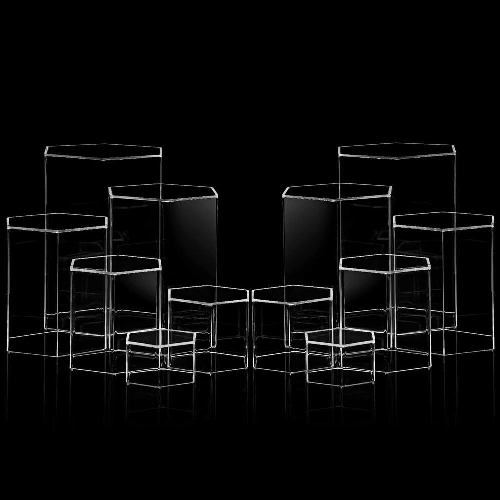 Hexagonal Acrylic Display Risers 12Pc Clear Stand Set for Jewelry Figures