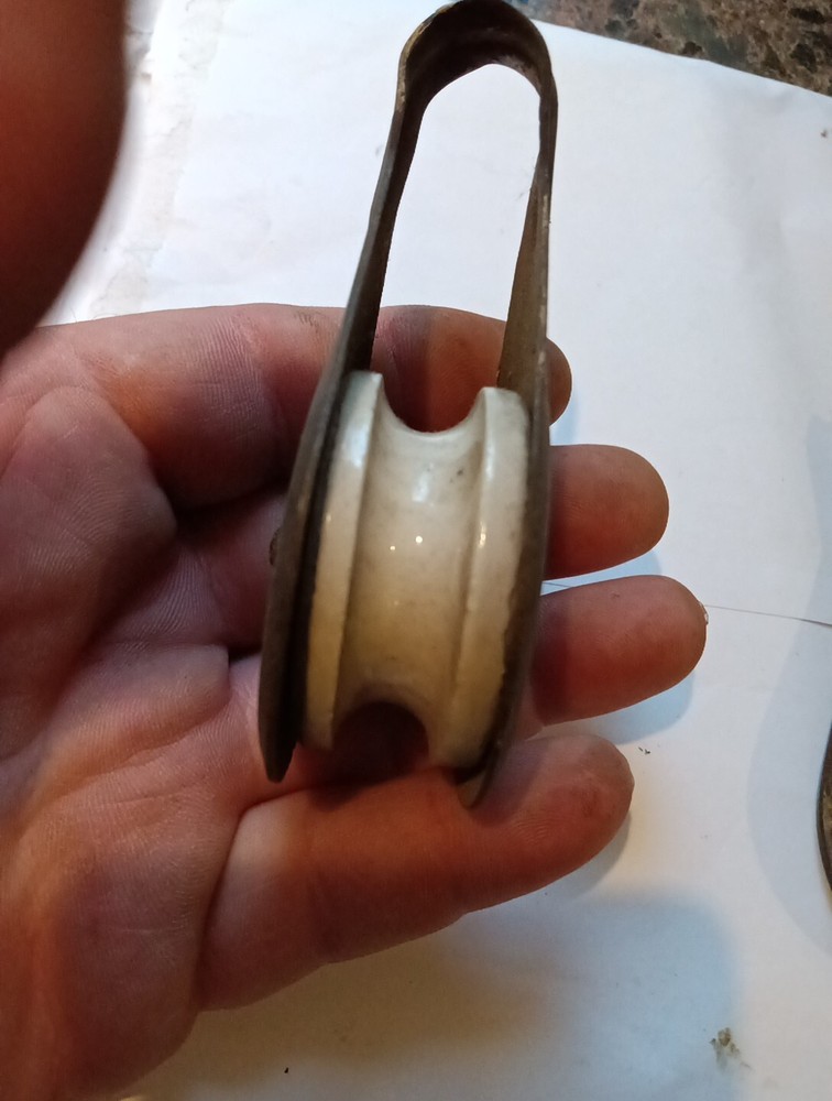 Two Vintage / Antique Tin And Ceramic Large Pulleys