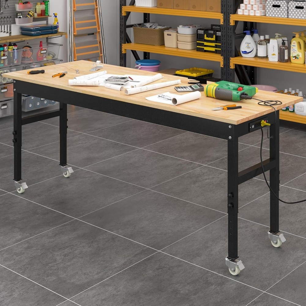70" Adjustable Work Bench, Workbench Heavy-Duty Work Table for Garage, Home