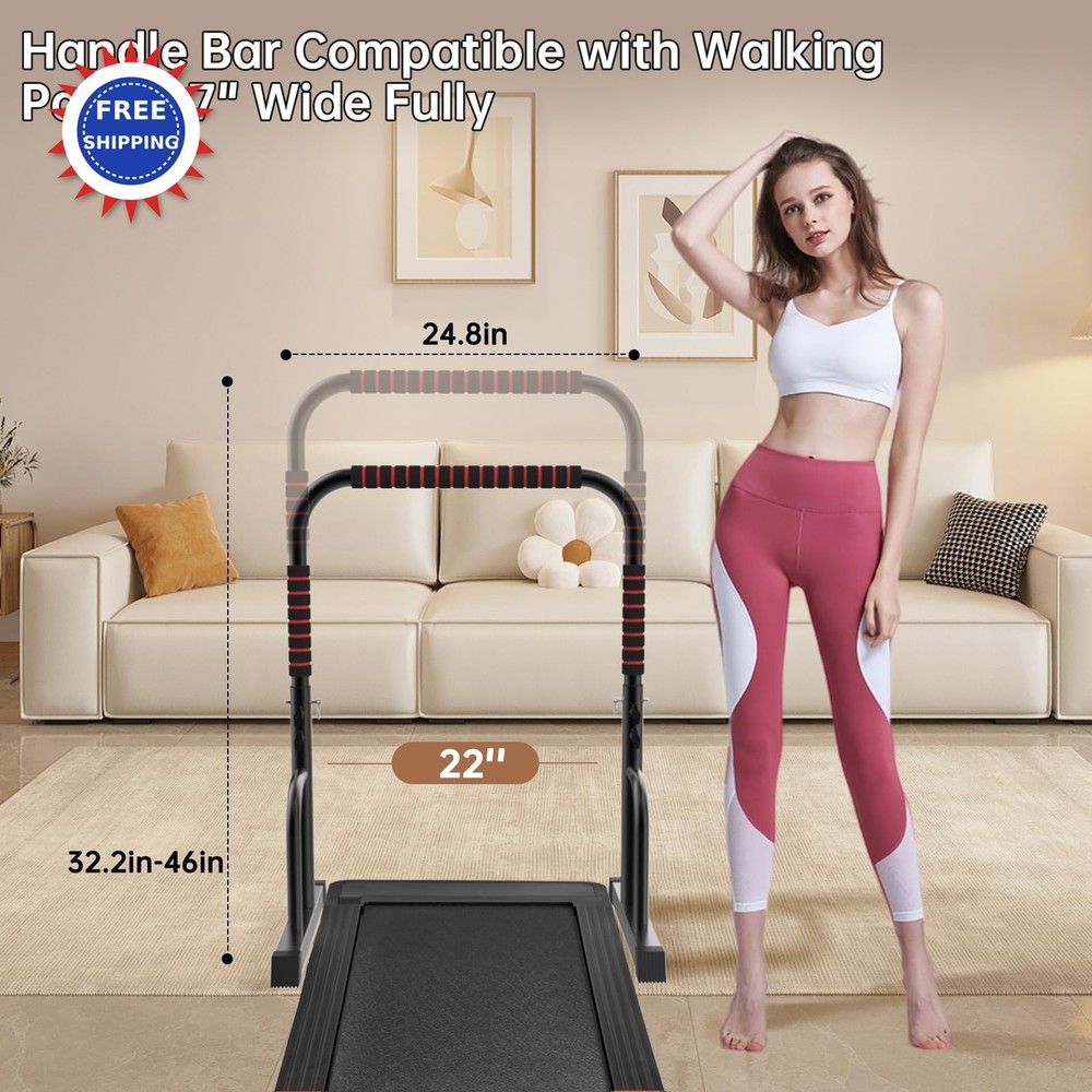 Walking Pad Adjustable Handle 46 inch Max Height Wide Black Red