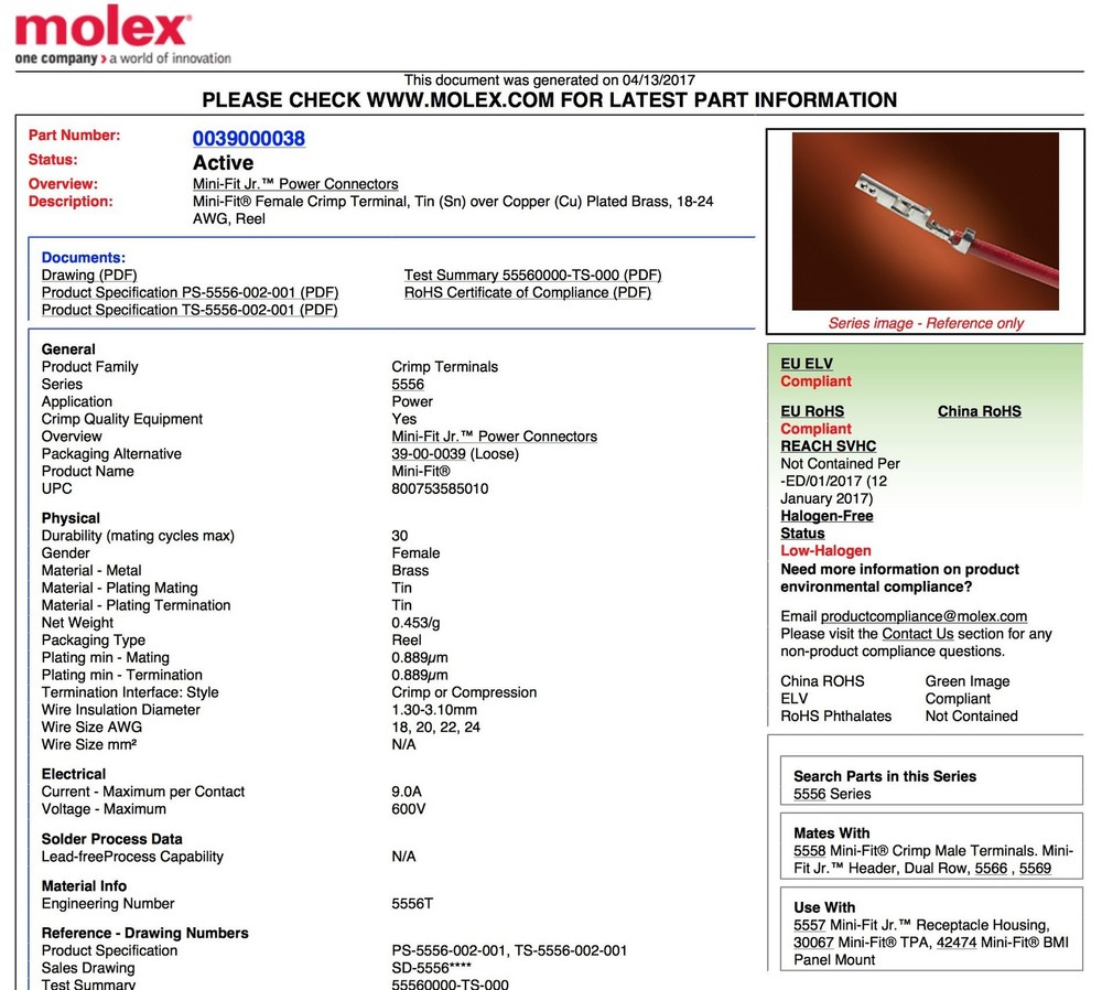 Molex, 12 Circuit Connector -2 Complete Set- Wire Conn. with Pins - Molex...