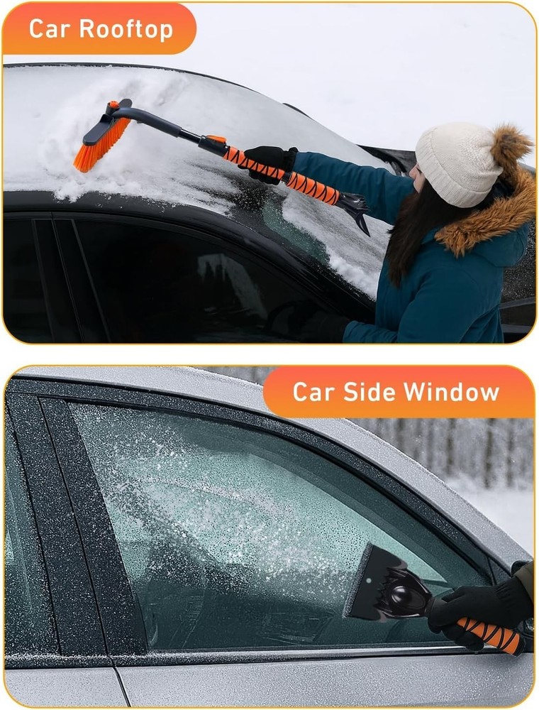 Compact 36” Snow Brush with Telescopic - 360° Rotating Ice Scraper