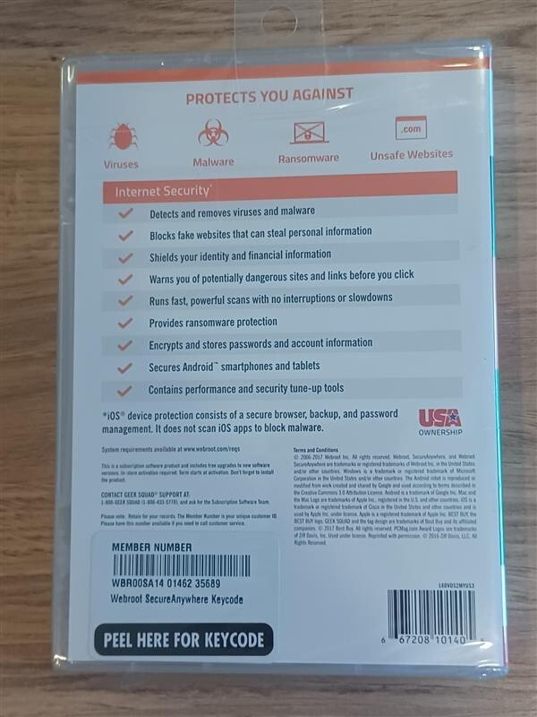 WEBROOT Secure Anywhere Internet Security - Antivirus 3 Devices NEW SEALED