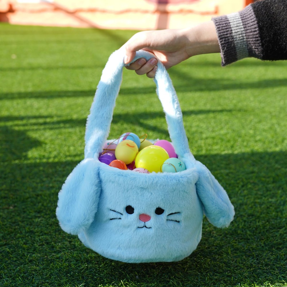 KOPHINYE Easter Basket for Kid, Blue Easter Bunny Basket with Handle, Boys Ea...