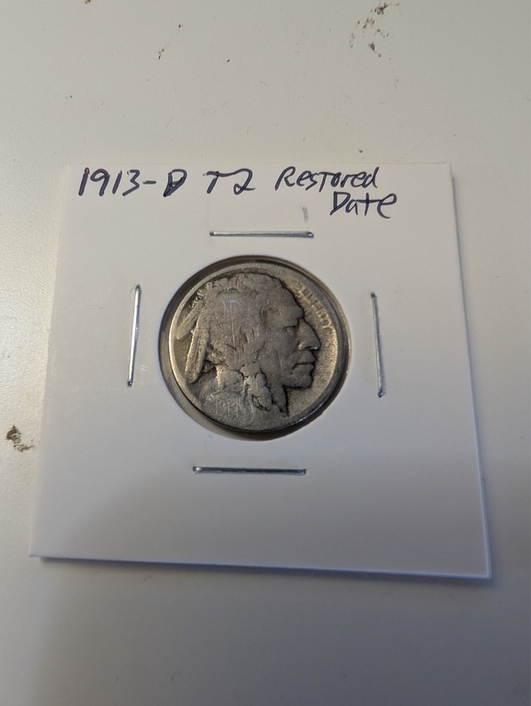 1913 D Type 2  Restored Date Buffalo Nickel. Multiple available. Free shipping.