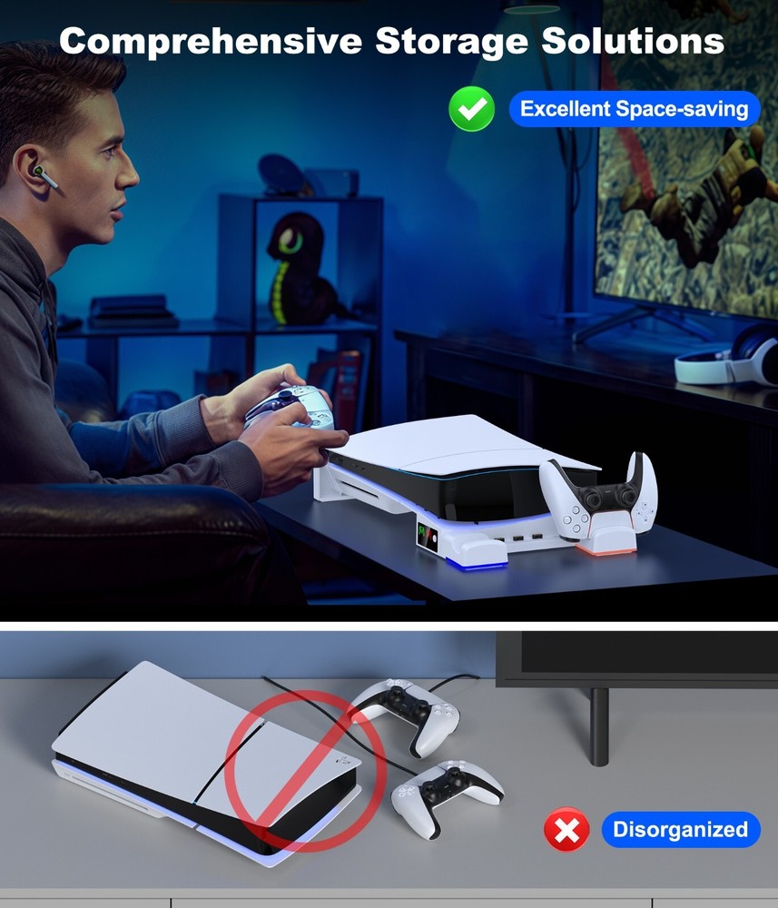 PS5 Horizontal Stand Charging Stand for PS5 Pro/PS5 Slim Console,PS5 Controller