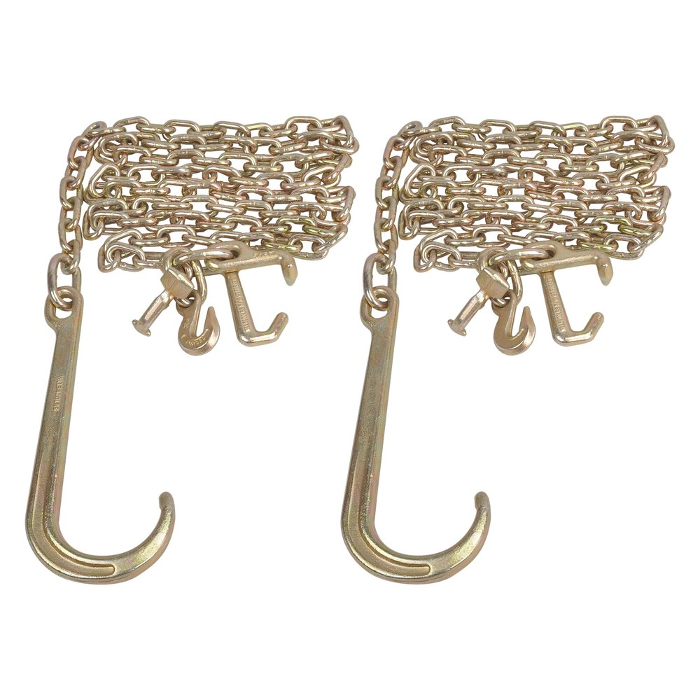2PCS 5/16" X 10' G70 Transport Tow Chain J Hook Shank w/ Grab Hook Flatbed Truck