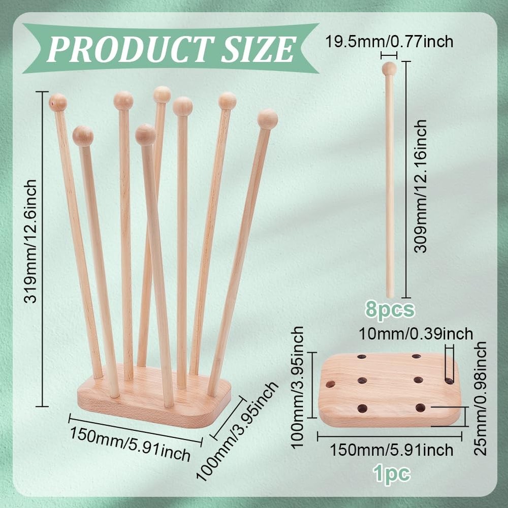 Plastic Bag Drying Rack, Reusable Bag Cup Drainer Holder with 8 Sticks Beech ...