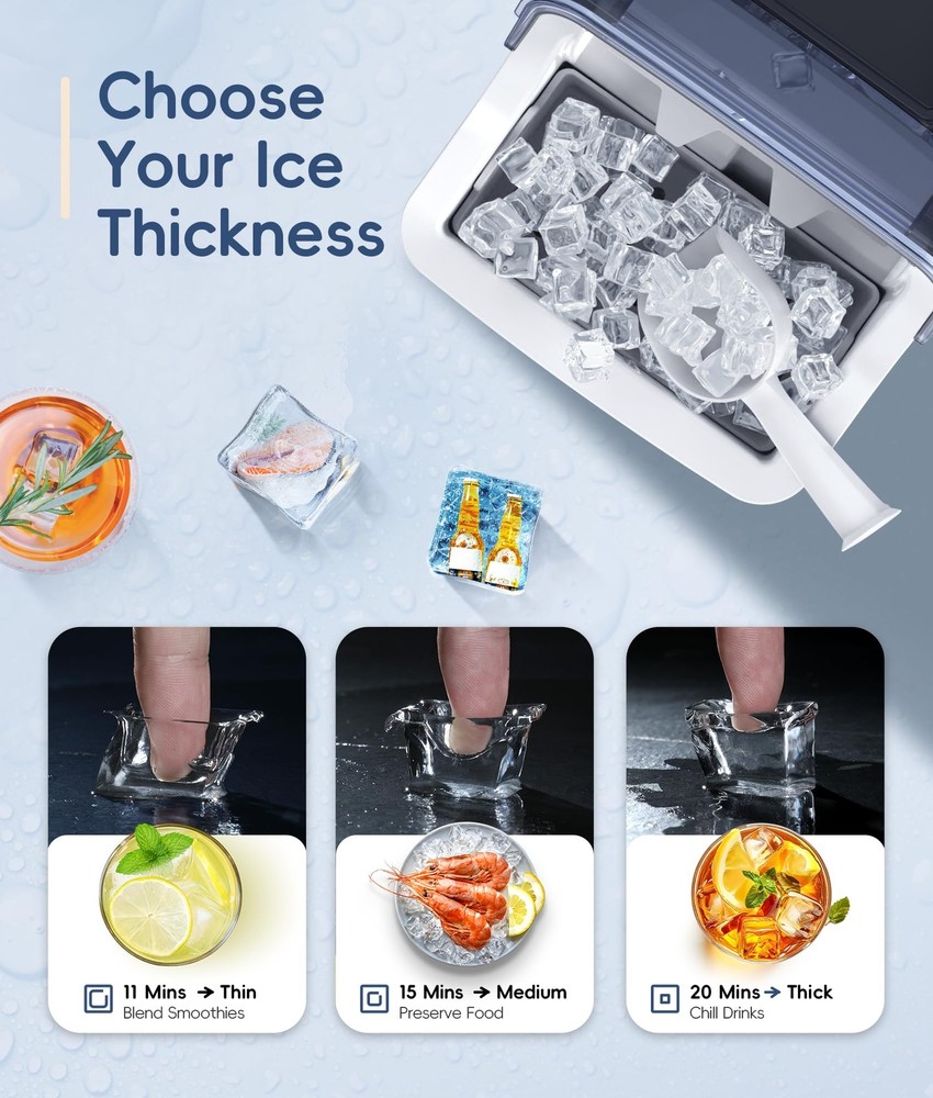 ecozy Ice Cube Maker Countertop, 45 lbs Per Day Ice Machine, 24 Cubes Ready