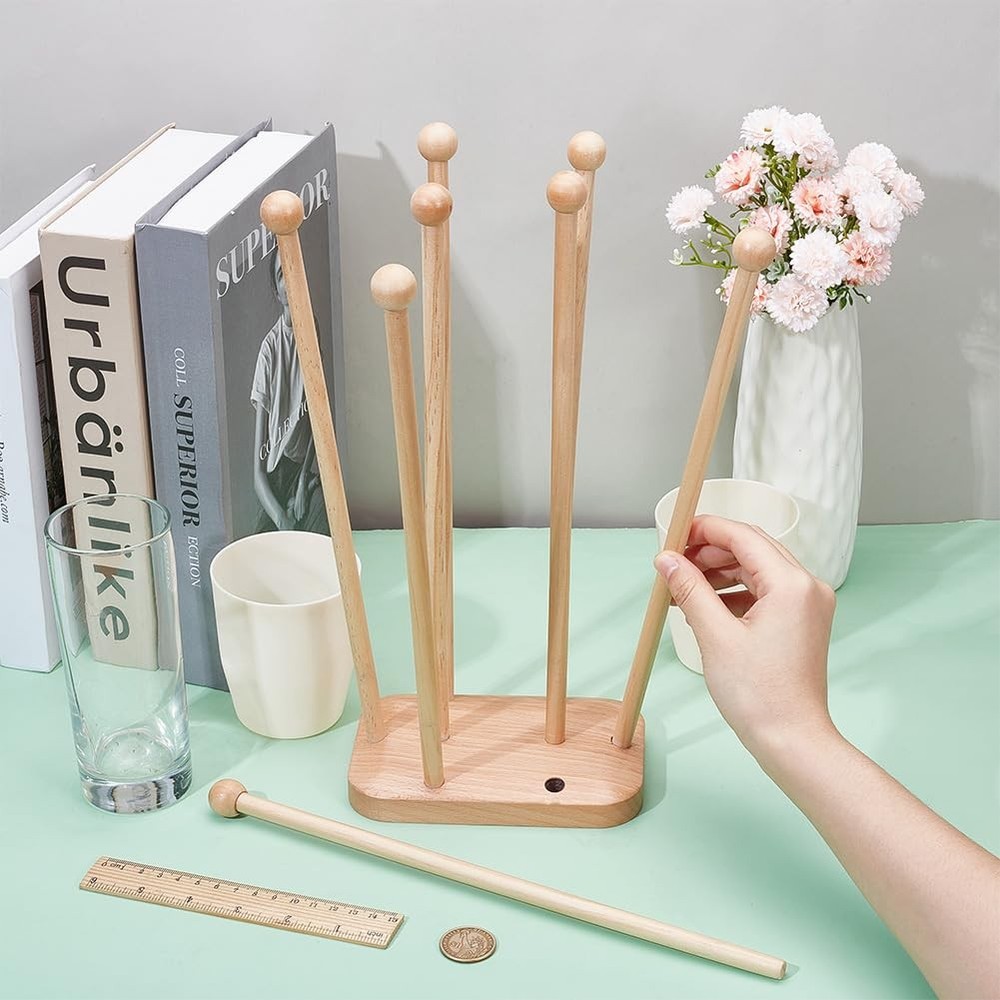 Plastic Bag Drying Rack, Reusable Bag Cup Drainer Holder with 8 Sticks Beech ...