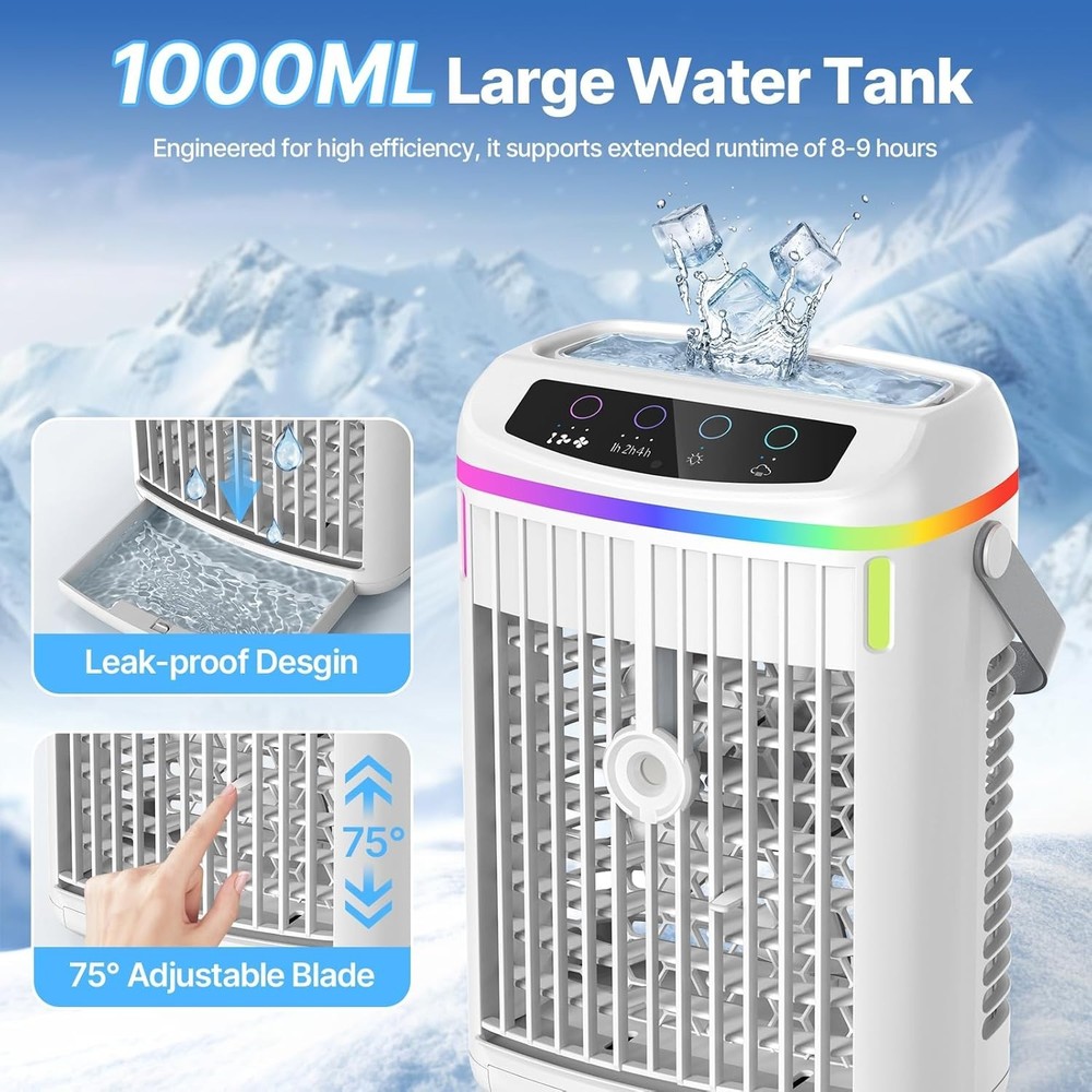 Mini Portable AC 4-in-1 Evaporative Cooler Fan with Remote 1000ML