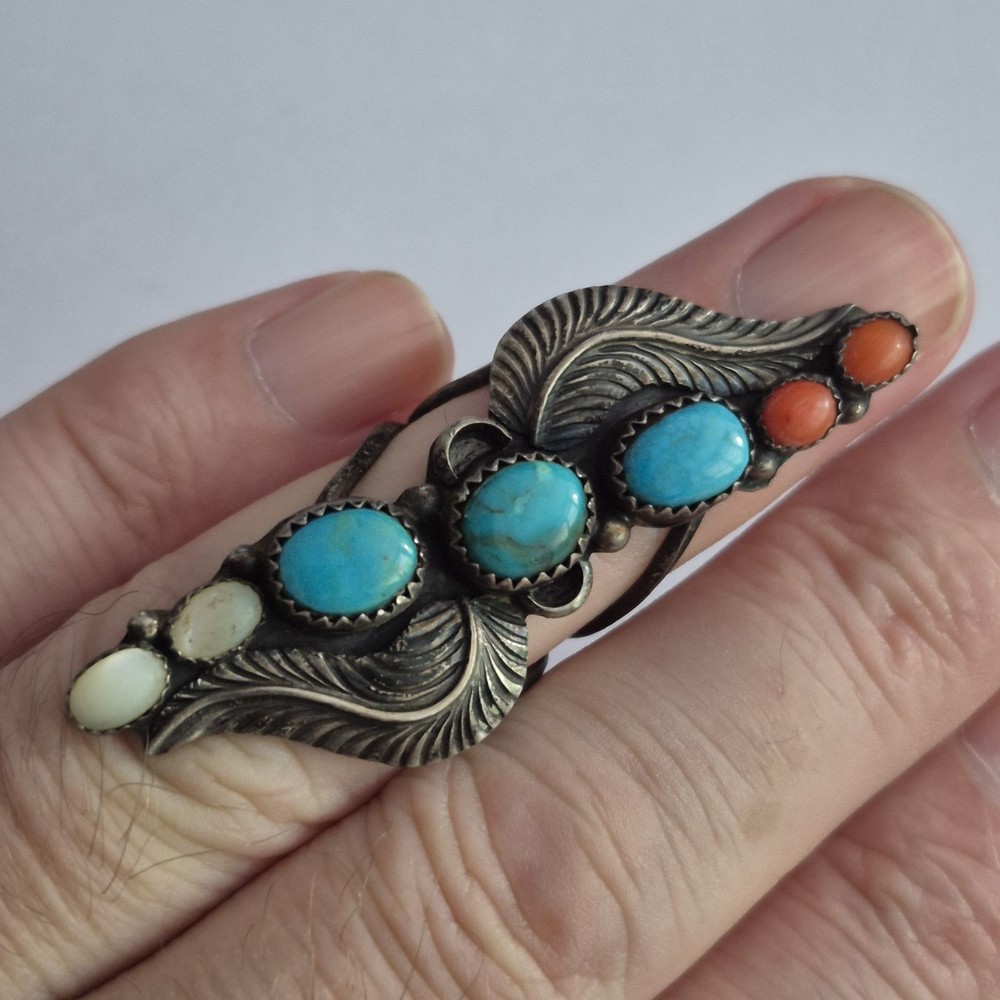 native american sterling Silver Ring J Apachito Multistone Size 7