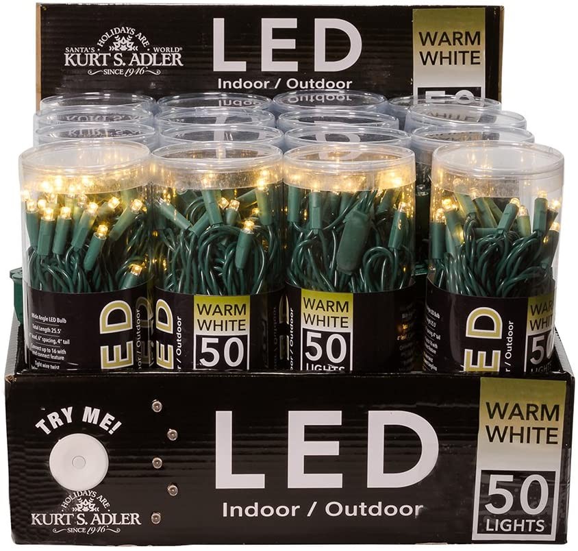 50 LED Wide Angle Warm White Lights Green Wire
