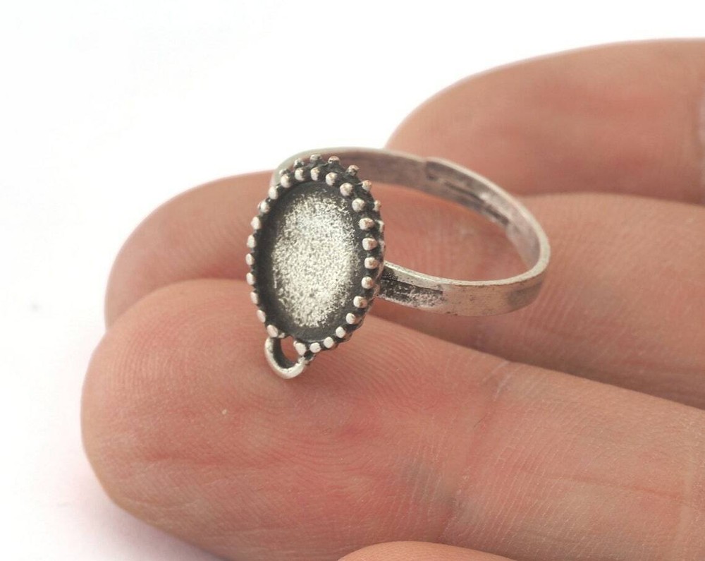 Ring Adjustable Ring Bezel Loop Antique Silver Plated brass 17mm 7US size 2678