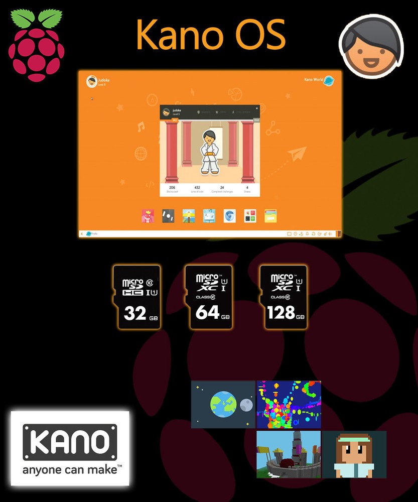 KANO OS Learn to Code Games for Kids Raspberry Pi PreLoaded Class 10 Micro SD