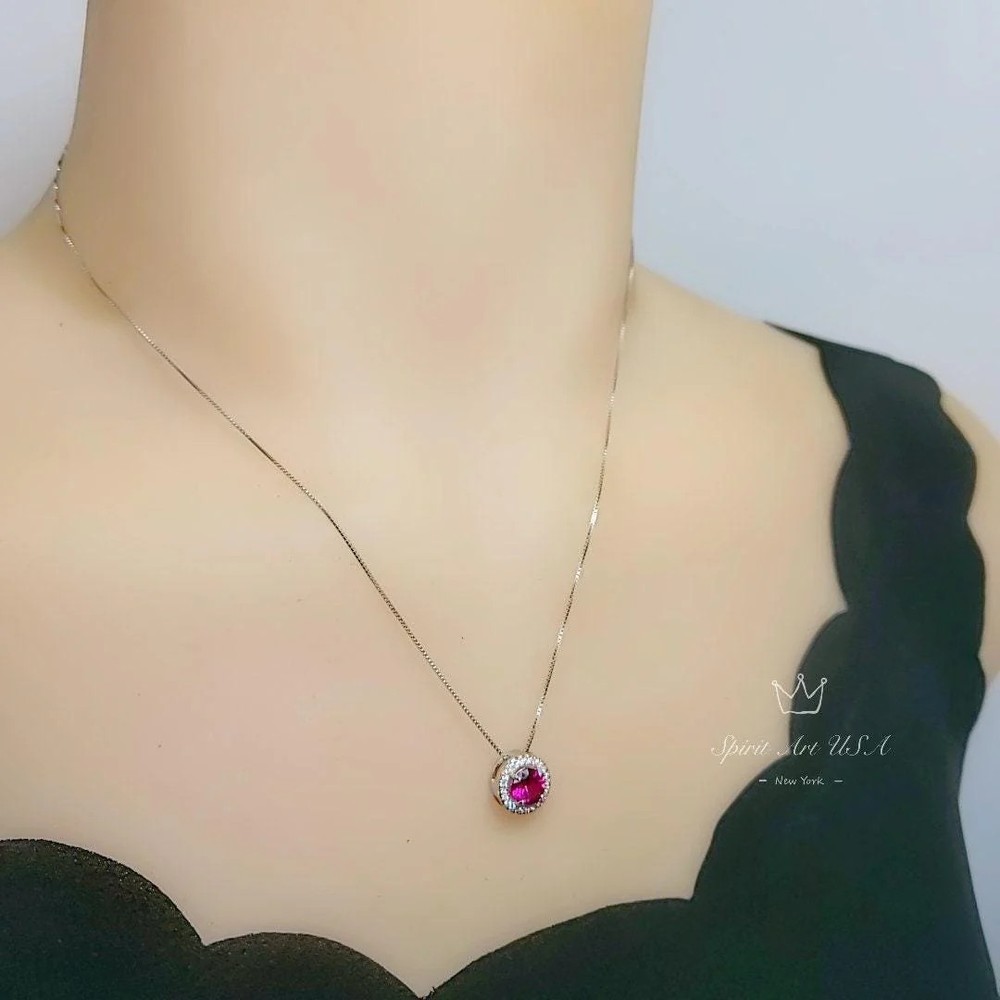 Tiny Red Ruby Necklace Sterling Silver - July Birthstone Mini Round Ruby Choker