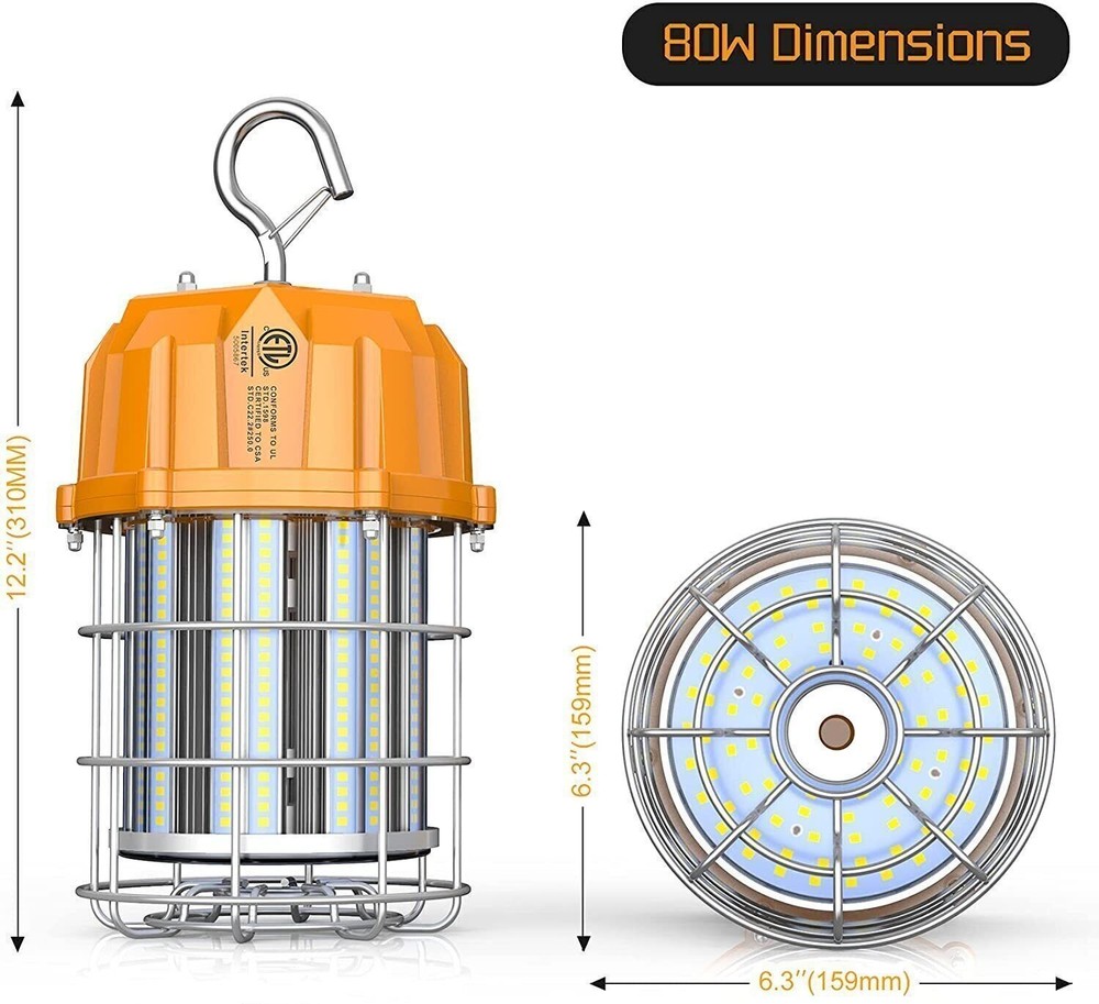 80W LED Temporary Work Light Hanging Construction JobSite Light 5000K Daylight