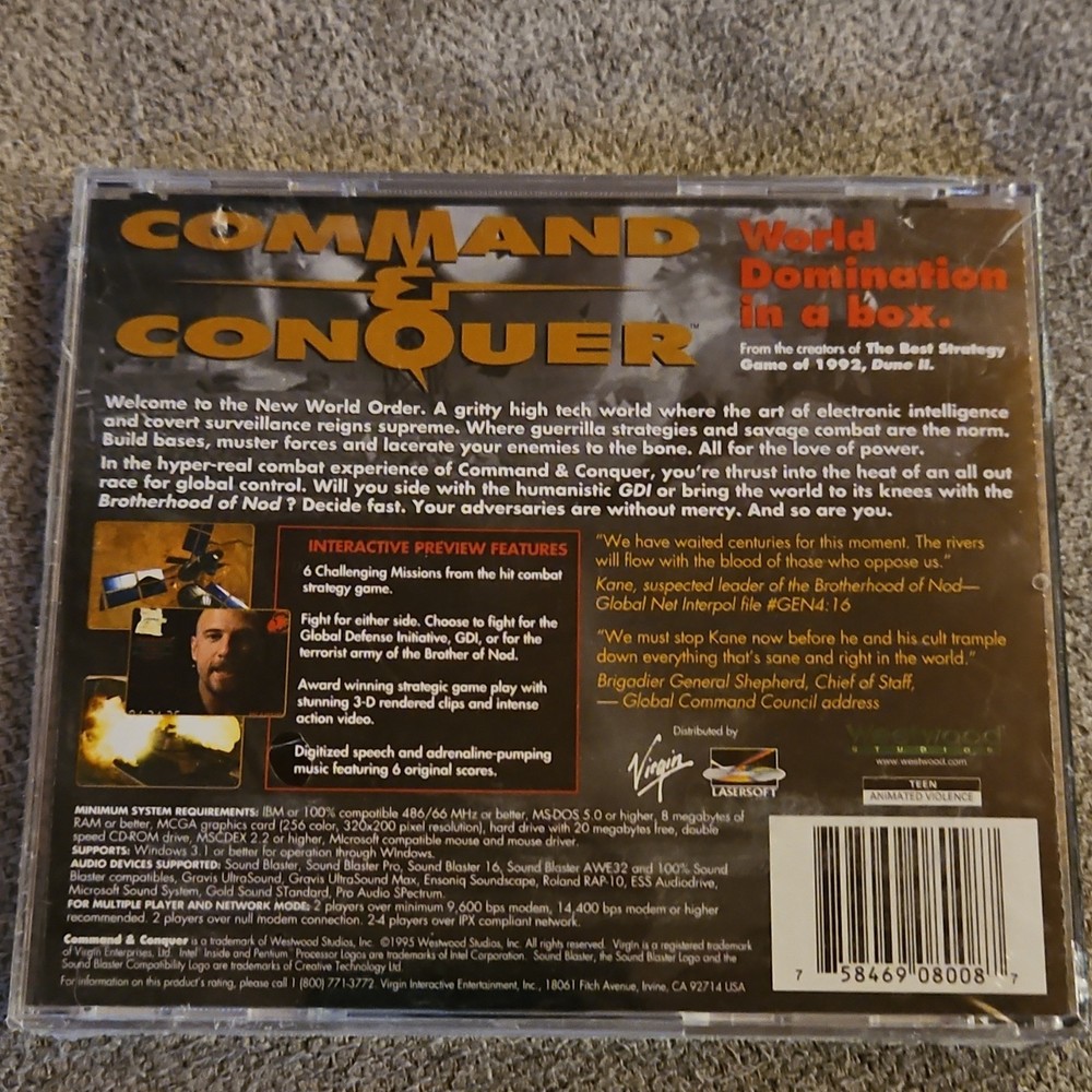 Command & Conquer Preview CD-ROM PC Game Westwood Studios MS-DOS Windows SEALED