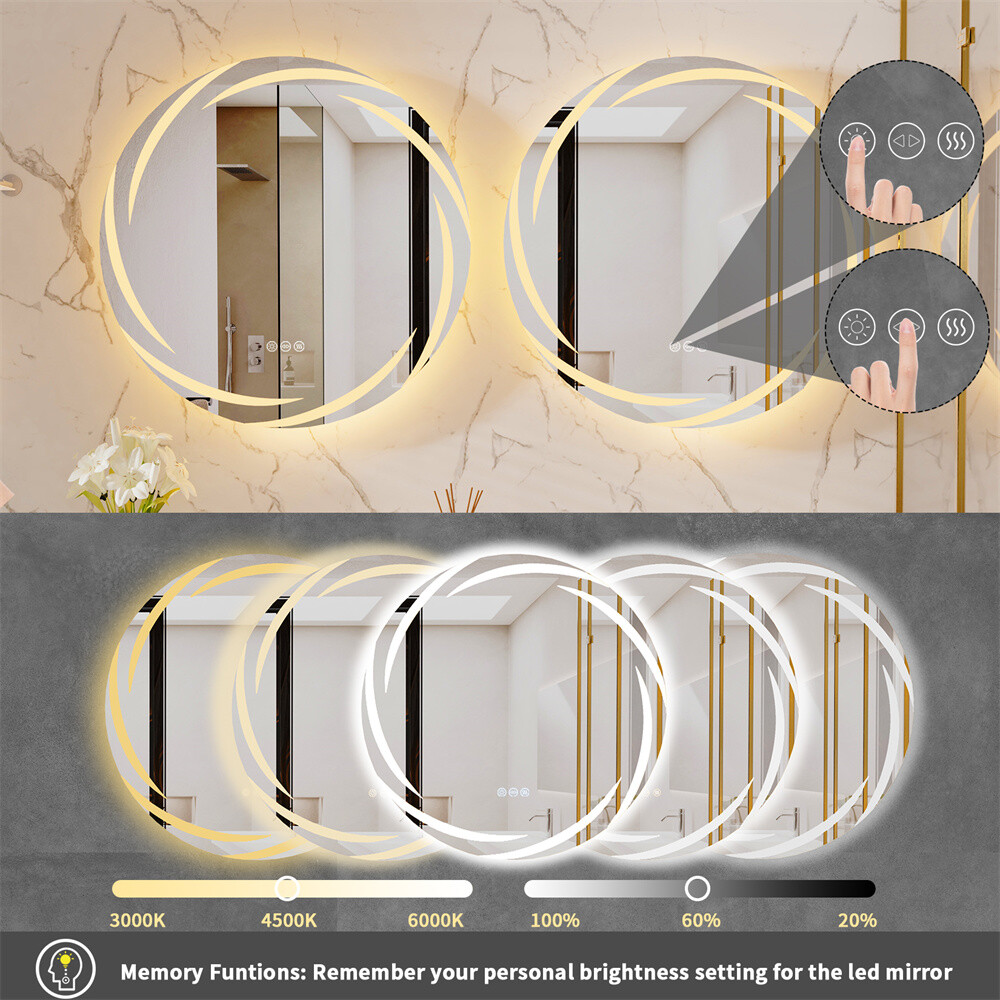 Circle LED Bathroom Mirror With Lights Large Dimmable Wall Vanity Mirrors Makeup