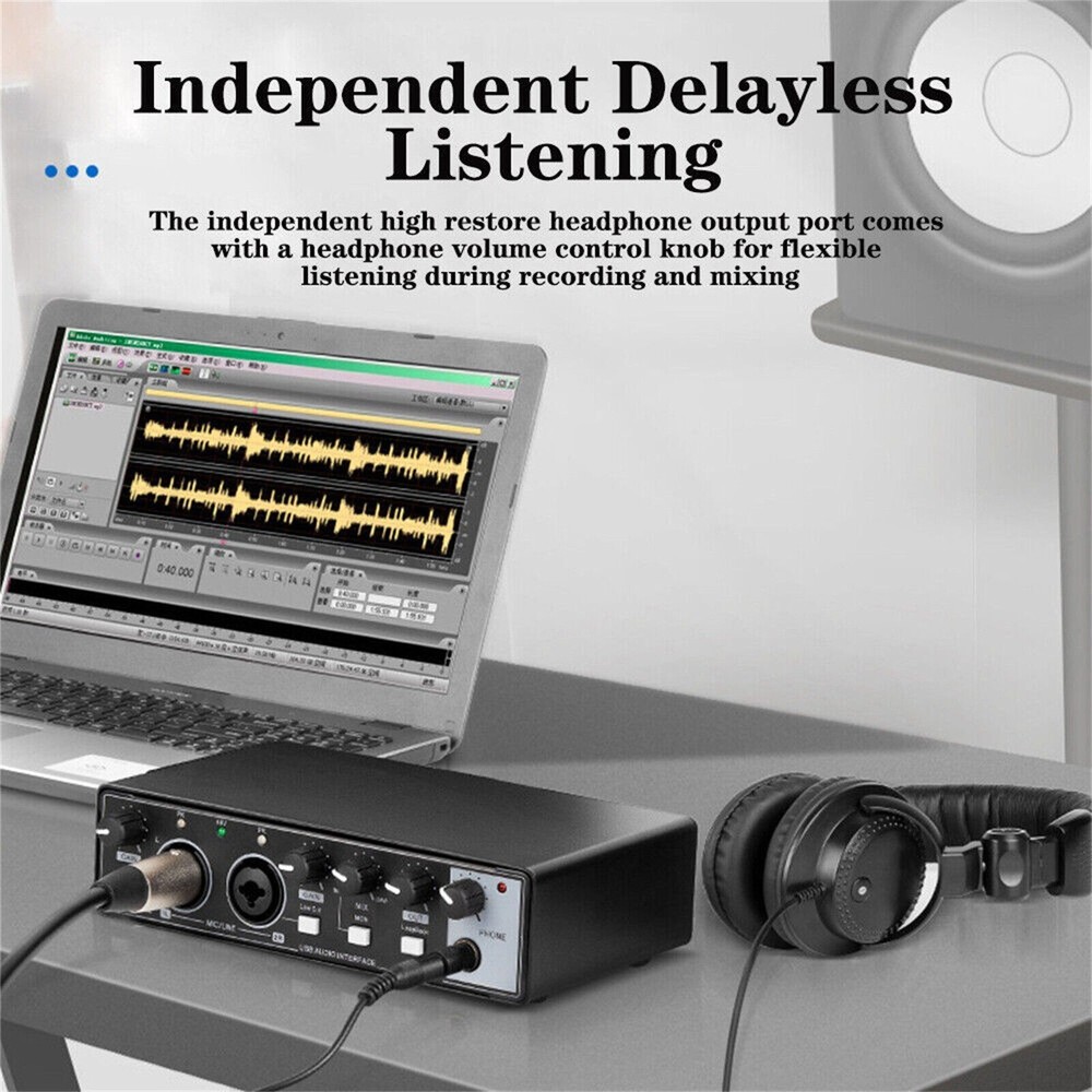 For Studio Recording USB Live External Sound Card Audio Interface Live Streaming