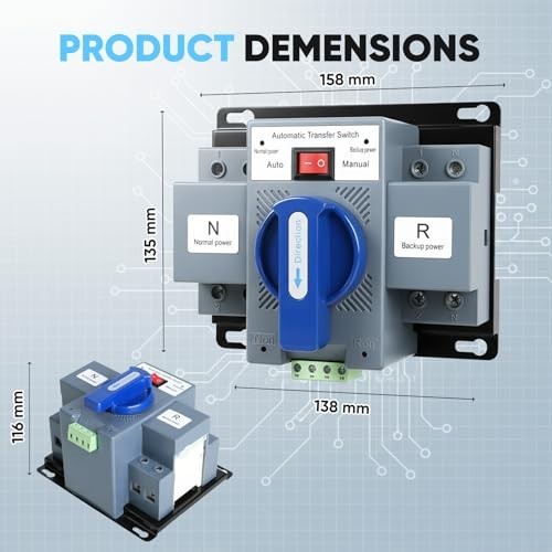 Automatic Transfer Switch 110V 63A 2P Generator Changeover, Dual-Power, Auto/Man
