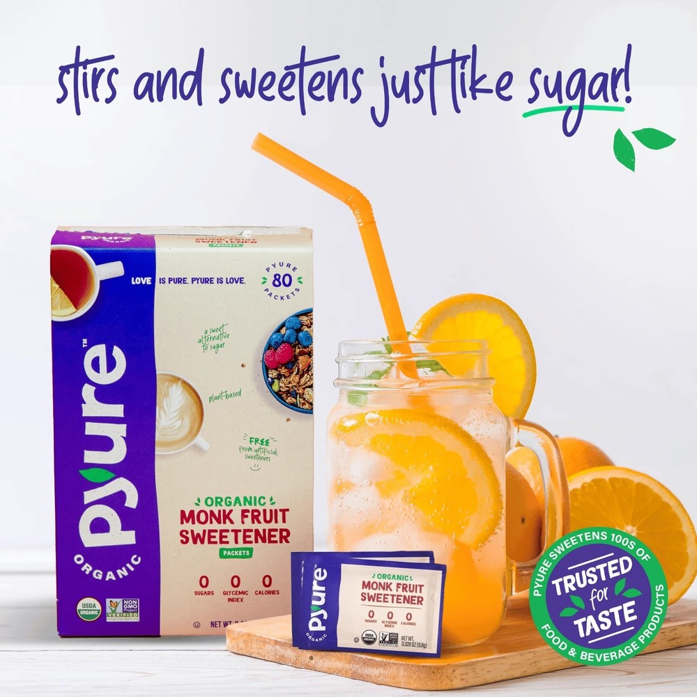 Pyure Organic Monk Fruit Blend Granular Sweetener Packets 80ct