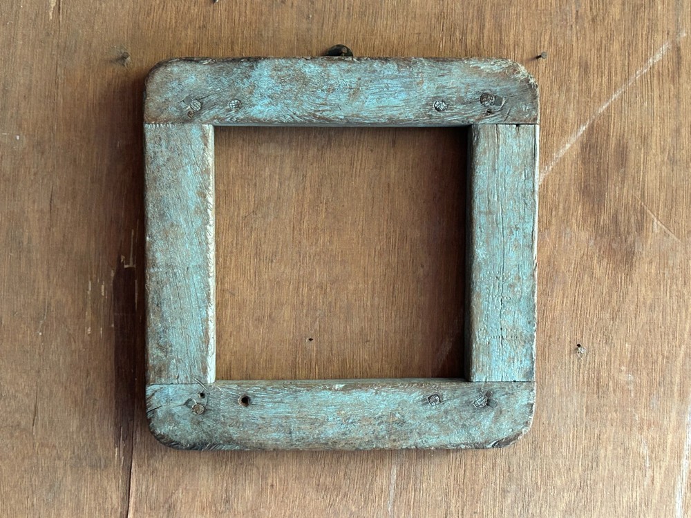 OLD VINTAGE HANDMADE SQUARE SHAPE SOLID WOODEN WALL PHOTO PICTURE MIRROR FRAME