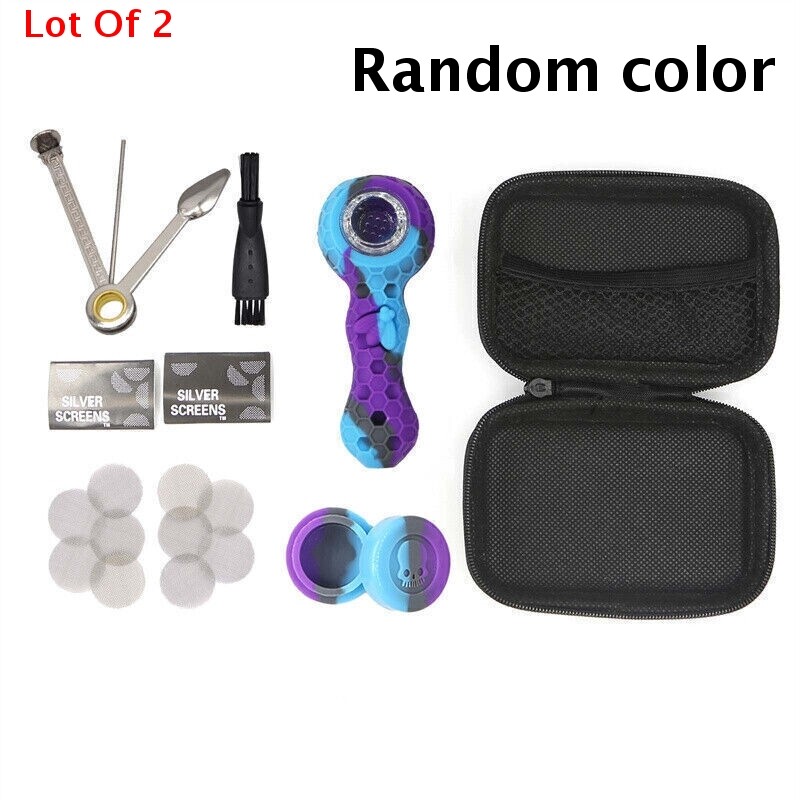 2-Pack Black/Blue Honeycomb Hookah Kits - w/ Tools & Storage Case | Silicone Set