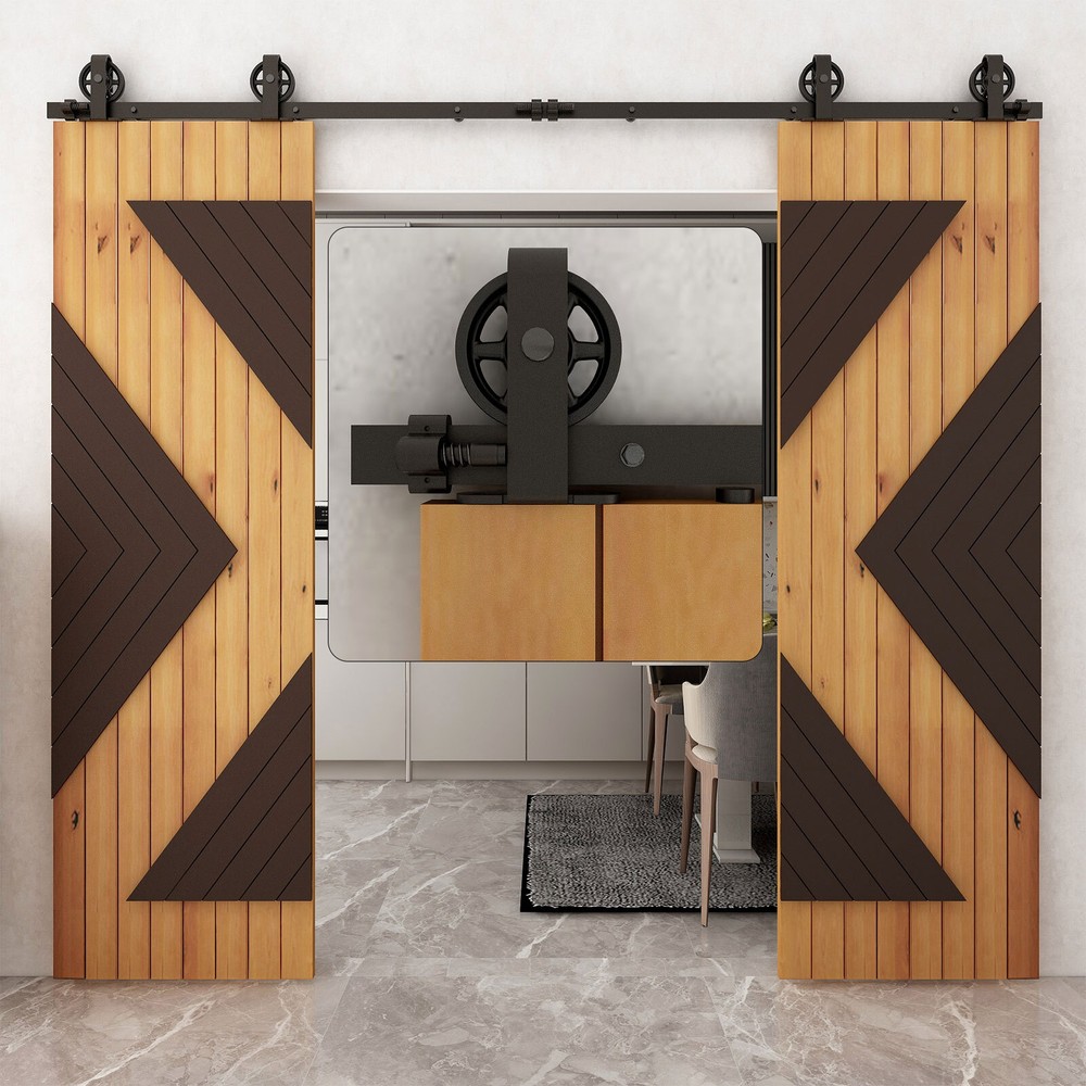 4-12FT Sliding Barn Door Hardware Kit Single Double Doors Medium Wheel RollerKit