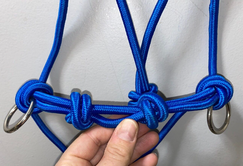 NEW BLUE FORMAY SIDEPULL ROPE HALTER WITH RINGS