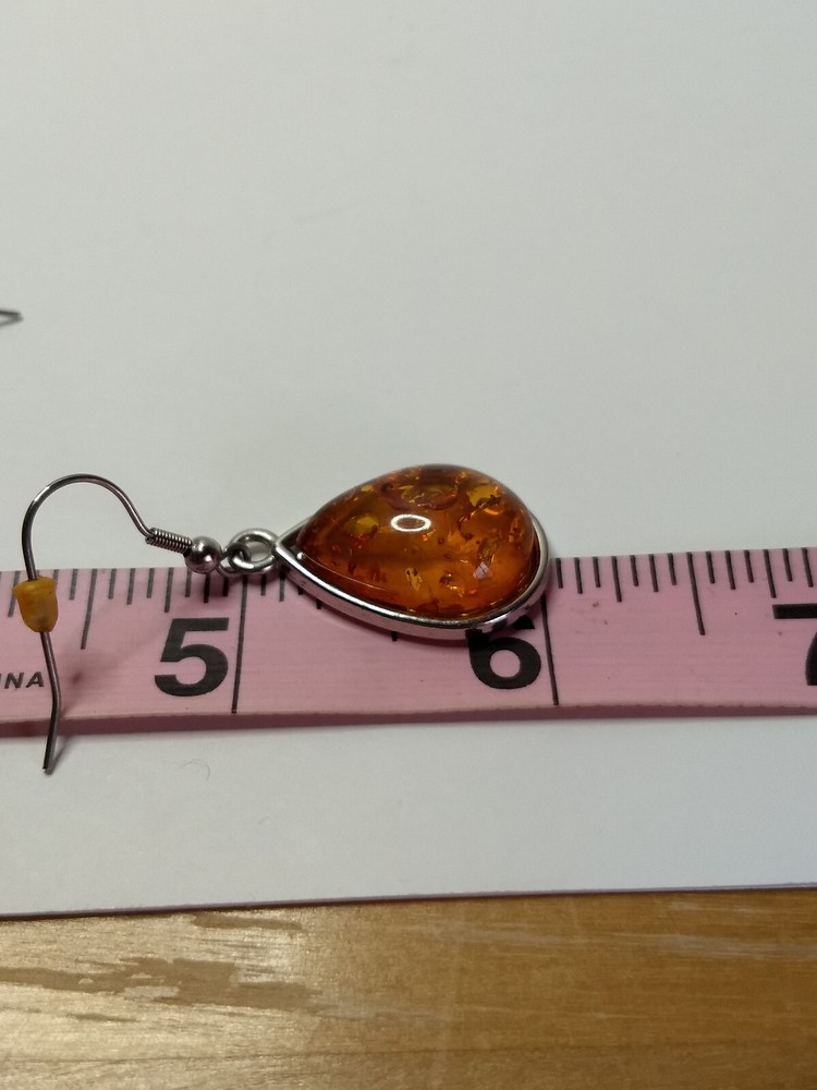 Amber Stone Silver Dangle Earrings & Necklace Set Statement Boho Western