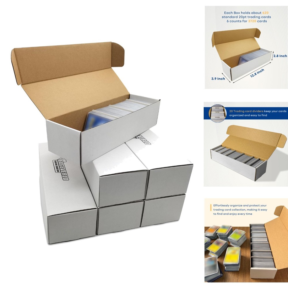 Trading Card Storage Box 6 Pack with Dividers Dustproof Stackable Card Organizer