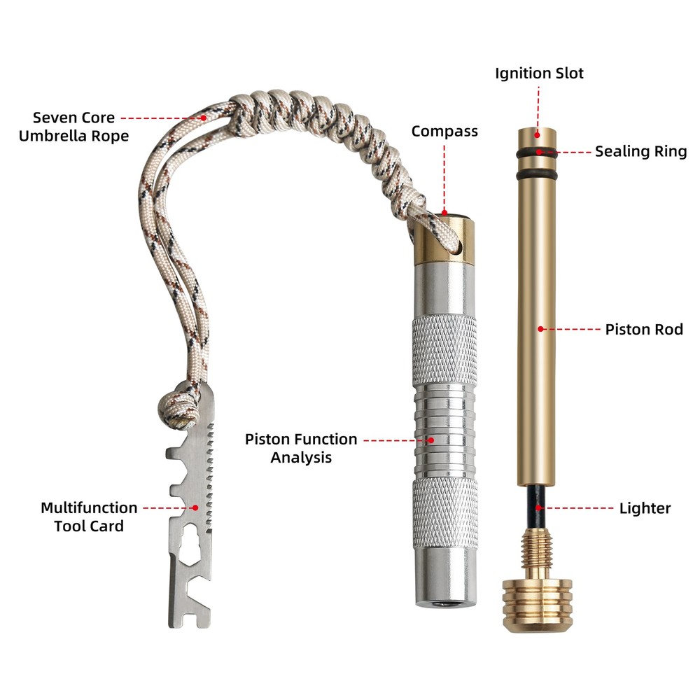 Piston Fire Starter Fire Starting Tool Kit With Compass Multifunctional TCQ DUDT