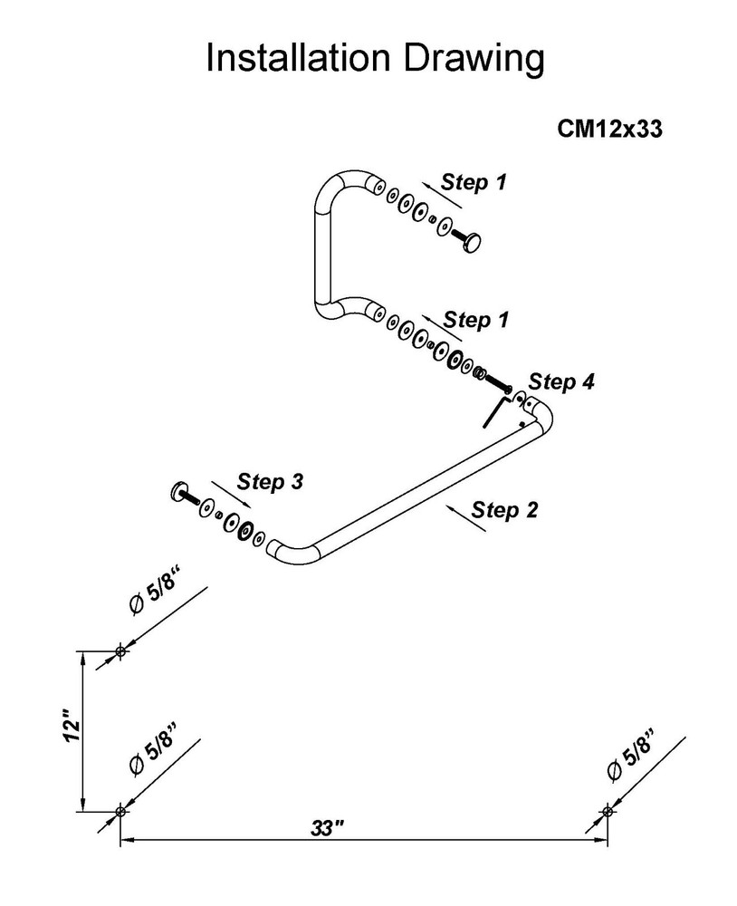 CEL Round Solid Aluminum Storefront Door Pull Handle and Push Bar Set - 12"X33"