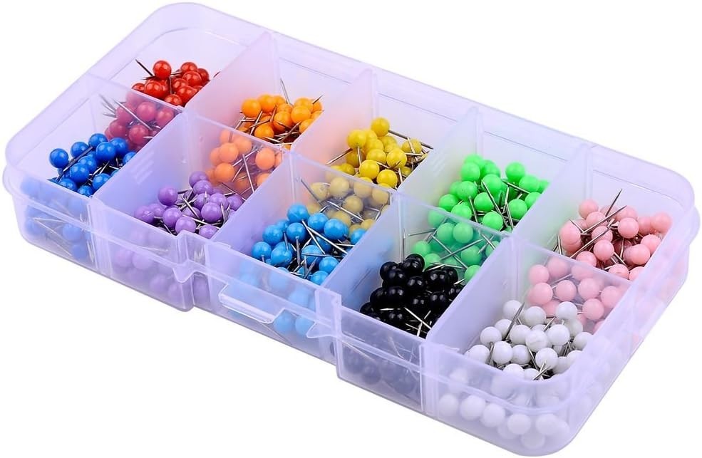 600 Multi-Color Map Tacks in Reconfigurable Container - Organized & Bright