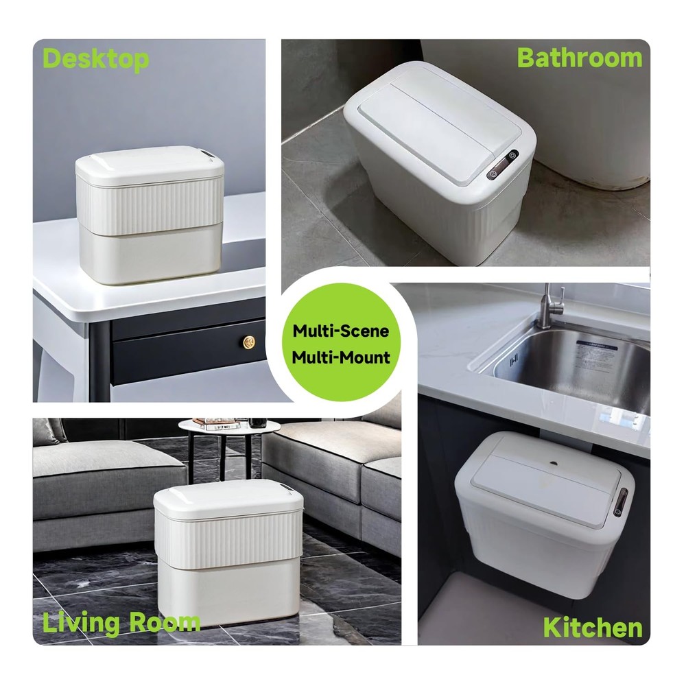 Sensor Hanging Trash Can with Lid 2.5 GallonMotion Sensor Garbage Can Bathroo...