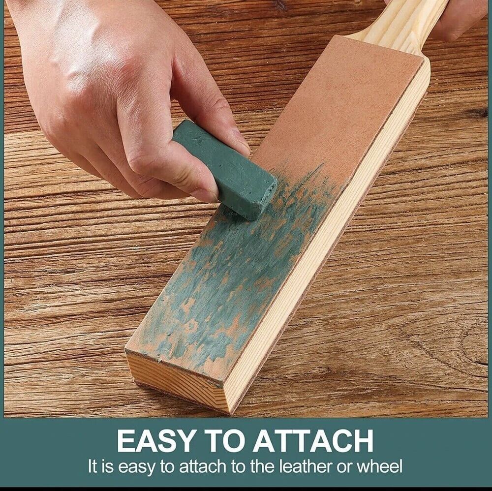 Leather Strop Double-Sided Sharpening Tool Wooden Handle+ Buffing Compound