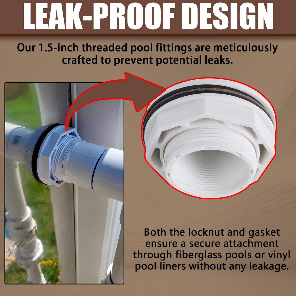 TonGass (2-Pack) 1 1/2" Above Ground Pool Inlet Return Fitting SP1023, White