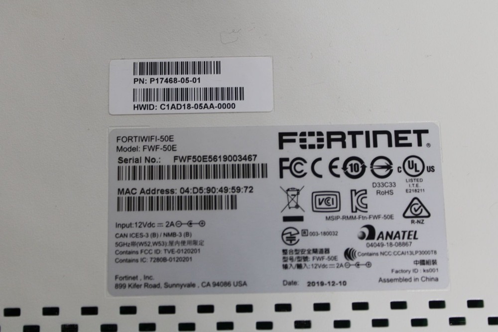 Fortinet FORTIWIFI-50E Firewall VPN Security Device