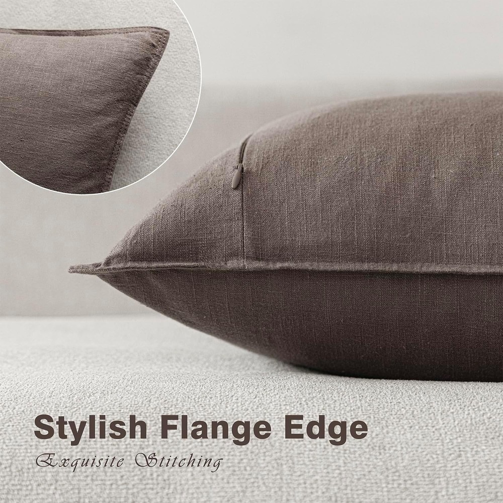 BRAND NEW ~ Set/2 Light Coffee Decorative Linen Solid Throw Pillow Covers 26x26
