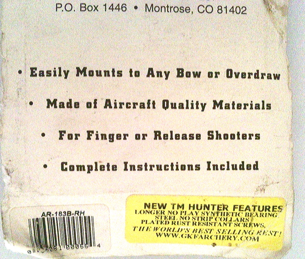 ✅ T.M. Hunter~"Basic"~AR-183B-RH~Arrow rest