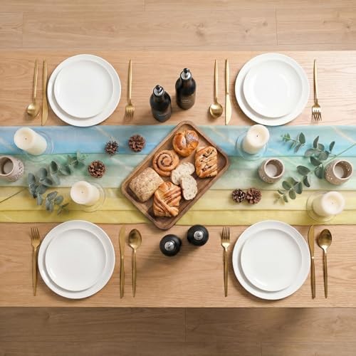 Boho Gradient Yellow Blue Stripes Spring Chiffon Table 28" x 120" Yellow/Blue