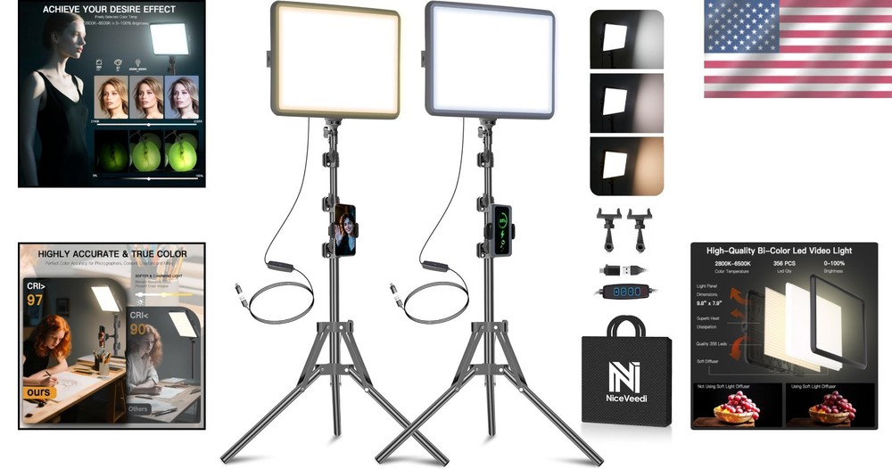 Dimmable LED Video Light Kit, 2-Pack with Tripod Stand