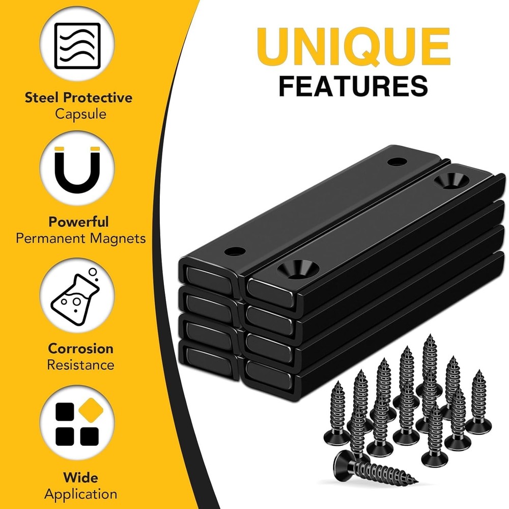 8-Pack Neodymium Rectangular Magnets with 80LBS Pulling Force for Diverse Use