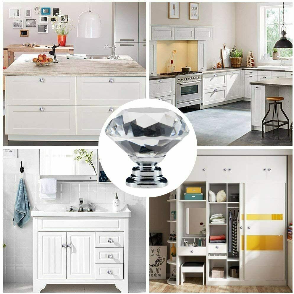 5-100X Crystal Glass Cabinet Knob Diamond Shape 30mm Drawer Cupboard Handle Pull