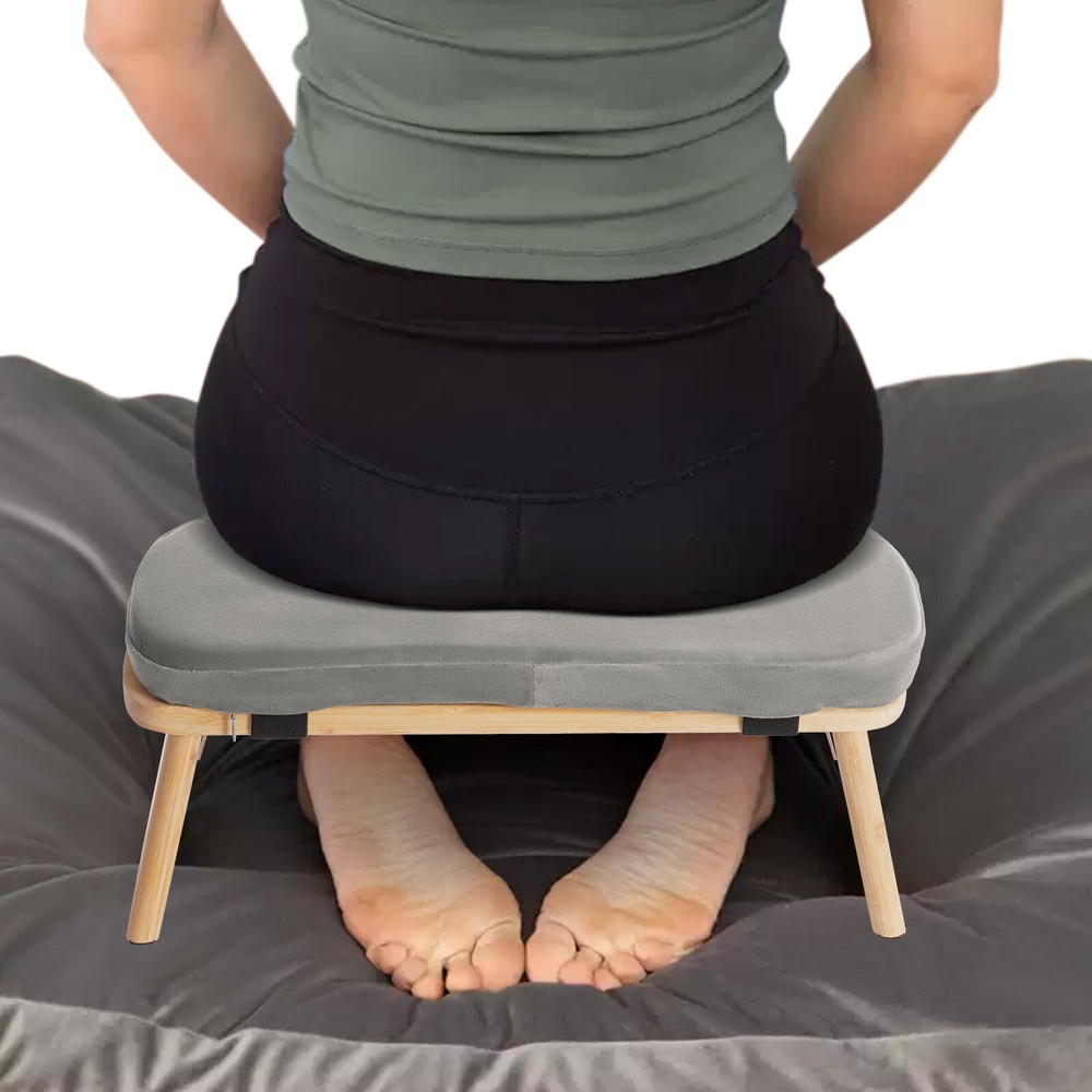 Bamboo Meditation Bench Kneeling Stool Foldable Yoga Bench