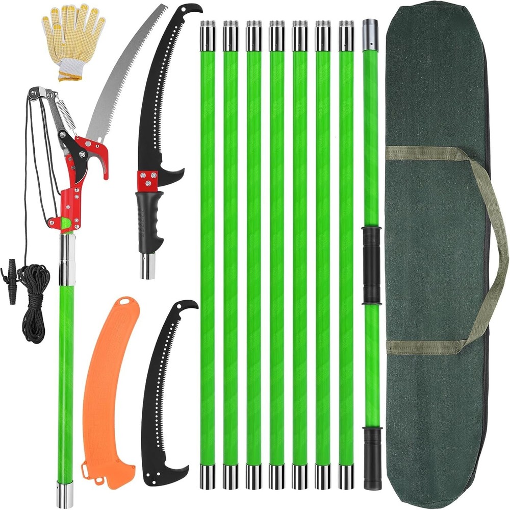 30 Ft Manual Pole Saw Extendable Tree Pruner Blade & Scissors Set W/ 9
