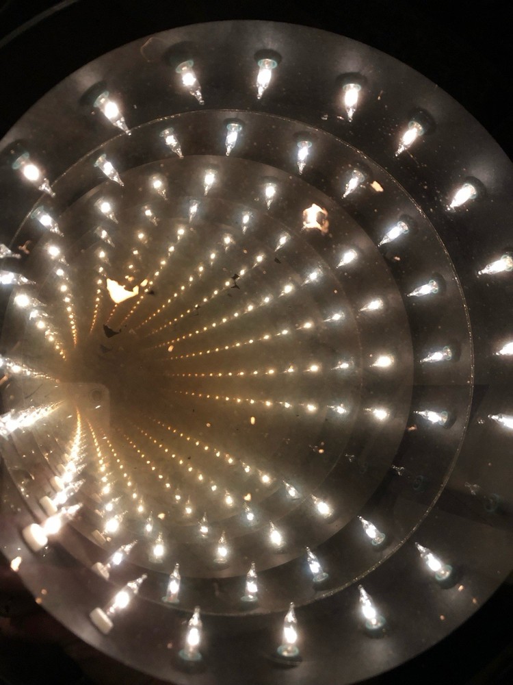 Vintage Mid Century Round Chrome Infinity Mirror Light